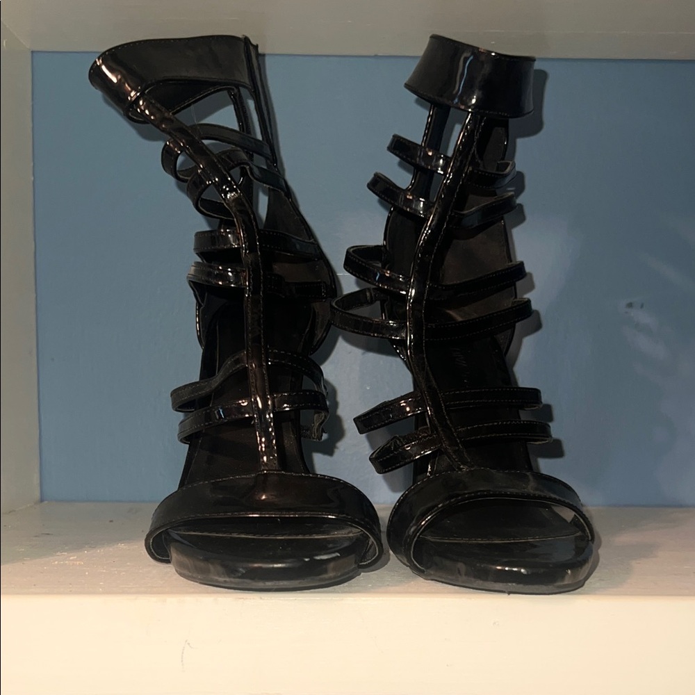 Wild Diva Black Patent Strappy Gladiator High Heels